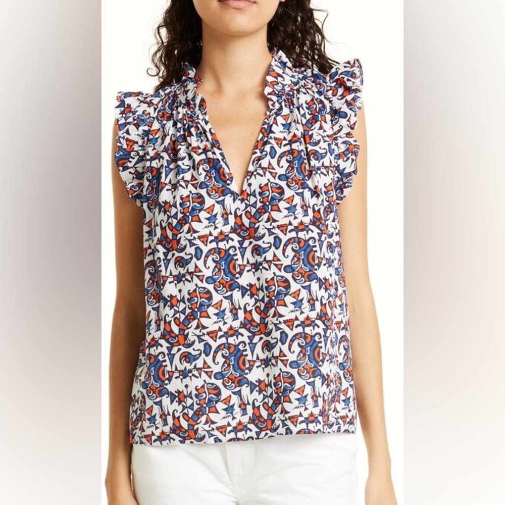 🪁 XiRENA 🪁Red and White Ruffled Blouse